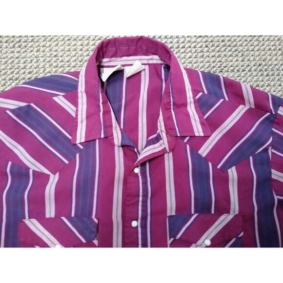 Western Frontier Pearl Snap XL Striped Cowboy Rockabilly Long Sleeve Shirt - Picture 2 of 4